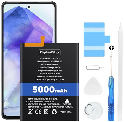 Akku für Galaxy A53 5G SM-A5360, SM-A536B, SM-A536E, SM-A536U 5000mAh Batteriecode EB-BA336ABY Li-Polymer Ersatzakku mit Werkzeugset