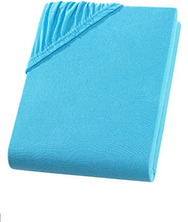 Spannbettlaken 120x200 cm - Jersey Spannbetttuch 100% Baumwolle - Komfort Bettlaken für Matratzen bis 30 cm Höhe, Spannbettlaken Farbe Türkis