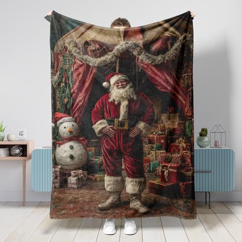 Coperta natalizia in morbido pile con Babbo Natale, rossa, per tutte le stagioni, 152 x 203 cm
