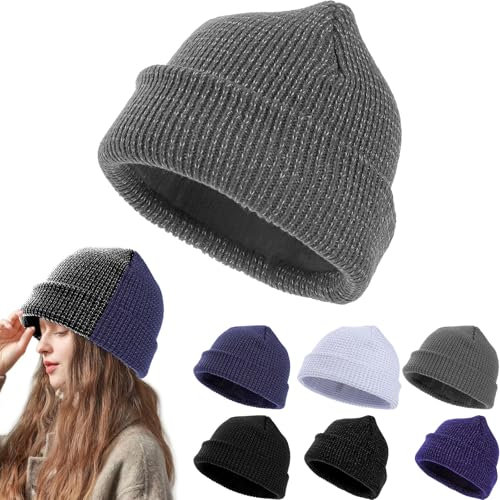 Risipu Reflektierende Mütze, Warnschutz Beanie für Mann Frau, Warme Strickmütze Wintermütze Reflex-Mütze Reflektor (DE/NL/SE/PL, Alphanumerisch, Einheitsgröße, Grau)