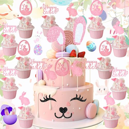 Weploda 17 Stück Easter Hase Cupcake Toppers, Ostern Tortendeko, Easter Bunny Kuchen Deko, Ostern Tortendeko Hase Cupcake Toppers, für Ostern Party Deko Kinder Bunny Themenparty Party