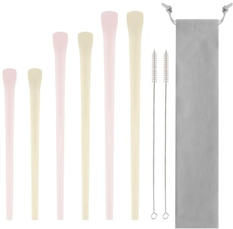 Paille en Silicone,6 Pailles Plates Réutilisables Anti-rides,avec 2 Brosses de Nettoyage et Sac de Transport pour Boire