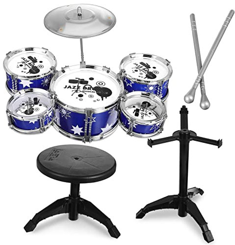 OFFIGAM Schlagzeug-Instrumente Für Anfänger Kinder-Jazz-Schlagzeug Spielset Mit Hocker