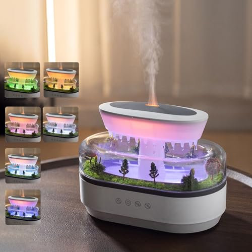Raindrop Humidifier Diffuser,250ml Cloud Rain Humidifier,Raindrop Aromatherapy Oil Diffuser with 7 Color Lights,Essential Oil Diffuser with Rain Drop Effect,Air Humidifier Cool Mist for Room (White)