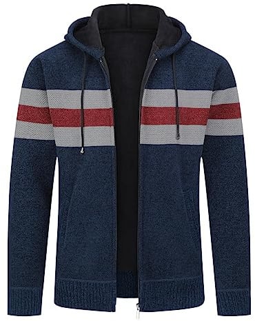 YOUTHUP Herrkoftor Ulltröja Slim Fit Mönster Avslappnad Tröja Tjock Arbete Varm, Marinblå 8750, L