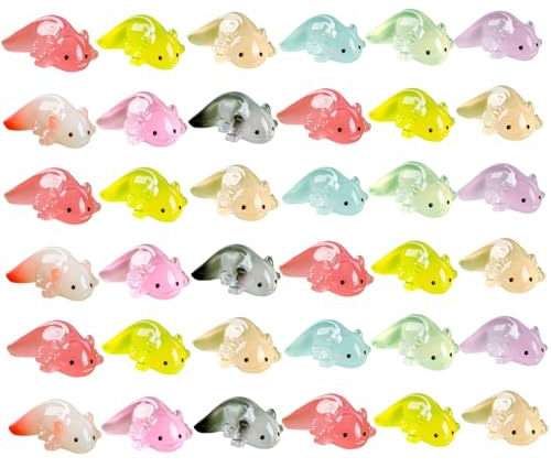 BEAHING 36 Stück Mini-Harz-Axolotl, niedliche Axolotl-Minitiere, DIY-Handwerk, Puppenhaus-Ornament, Tank-Dekoration, zufällige Farbe, Partygeschenke