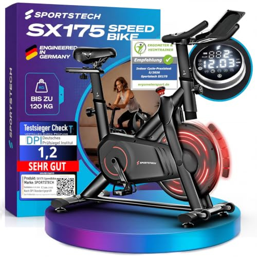 Sportstech, Heimtrainer Fahrrad Ergometer mit App & Pulsmessung SX175 | Hometrainer Fahrrad mit Magnetwiderstand, ultraleise, LED-Display, Tablet-Halter, bis 120 kg, für Einsteiger & Senioren