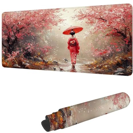 Gaming Mouse Pad XXL 39.4 x 19.7 inch, Large Mouse Mat Japan Extended Desk Mat, Keyboard Mousepad Woman, with Stitched Edge Mousepad, Perfect for Gaming & Office Accessories, Gifts for Women H-4065