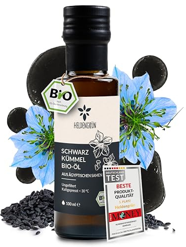 Heldengrün® BIO Schwarzkümmelöl [UNGEFILTERT] Echte Nigella sativa 100 ml | Original aus Ägypten · Tiefschwarz & kaltgepresst · Kostbares Thymochinon · Bio-zertifiziert (DE-ÖKO-005) · Deutsches Startup