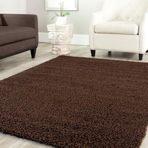 Shaggy Teppich Farbe Hochflor Langflor Teppiche Modern Uni Farben, Farbe:Braun, Maße:200 cm Quadrat