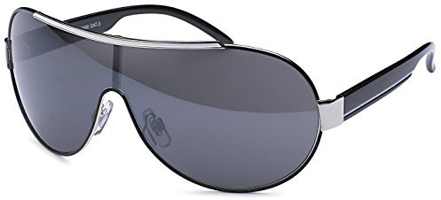 FEINZWIRN sportliche Sonnenbrille Novara mit Verlaufsglas und Monoscheibe + Brillenbeutel - Sonnenbrillen (schwarz-ohne-Verlauf)