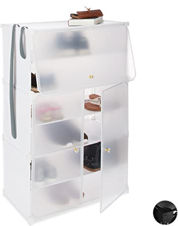 Relaxdays, weiß Kunststoff Schuhschrank, XL Steckregal, Schuhregal f. 24 Paar, 6 Fächer mit Türen, HBT 94x61,5x31,5 cm
