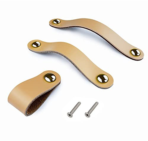 6x Schublade zieht handgemachte Leder Kommode Kabinett Knob Griffe verstellbarer Türgriff Küche zieht Knöpfe mit 22mm Schrauben, Lochabstand: 96mm-Beige