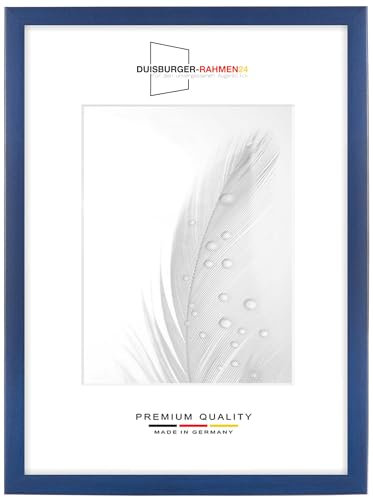 Duisburger-Rahmen24 DR24 30x40 Bilderrahmen (Dunkelblau) nach Maß, 35 mm breiter MDF Holzrahmen inkl. entspiegelter Anti-Reflex Kunstglasscheibe, Stabiler Rückwand, Biegestiften und Aufhängern