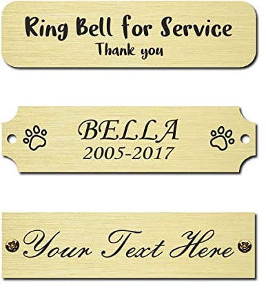 Size: 3 W x 3/4 H, Personalized, Custom Engraved, Brushed Gold Solid Brass Plate Picture Frame Name Label Art Tag for Frames, with Adhesive Backing or Screws