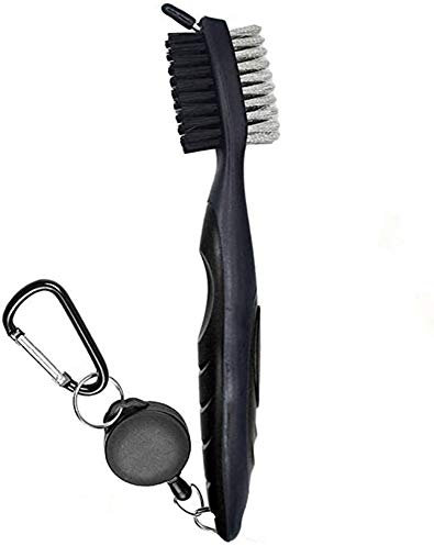 Golf Club Brush - Club Groove Cleaner Lightweight Brush with 2 Feet Retractable Zip-line Aluminum Carabiner for Cleaning Club Face & Groove - With Loop Clip For Easy Hanging on Golf Bag