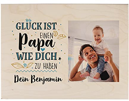 Herz & Heim® Vatertagsgeschenk Holzbild mit eigenen Foto - Glück ist einen Papa wie dich zu haben