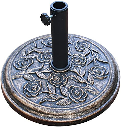 Yorkshire Homeware Heavy Duty 8kg Garden Parasol Base With Floral Rose Design Bronze Umbrella Stand Round Finish Cast Iron Effect Patio Stand