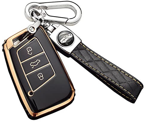 ontto Autoschlüssel Hülle Cover Passt für VW Magotan Passat B8 CC MK2 Jetta Skoda Superb A7 Kodiaq Zubehör Schlüsselbox Schlüsselhülle Schlüsselanhänger Schlüssel Schutz Etui 3 Tasten-Schwarz