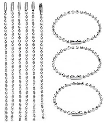 CENPEK 100pcs DIY Stainless Steel Ball Bead Chain Nickel Plated Ball Chain Necklace 2.4mm Bead Adjustable Metal Pull Chain Extension Beaded Chain with Matching Connector Jewelry Findings(15cm)