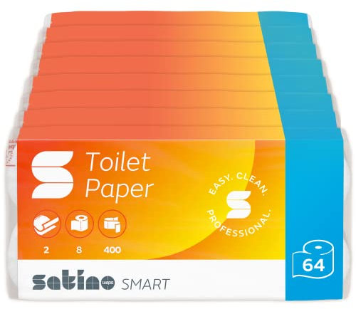 Satino Toilettenpapier 3-lagig - 64 Rollen - 250 Blatt pro Rolle - WC Papier aus 100% Recyclingpapier - Großpackung