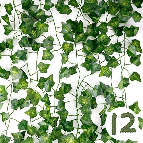 DazSpirit 12 pièces Lierre Plante Artificielle, Lierre Guirlande Plantes artificielles 25.2m Exterieur Lierre Artificielle Guirlande Vigne Décoration pour Fête, Cuisine, Jardin, Mariage, Bureau