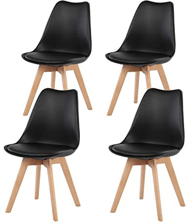 EGGREE Esszimmerstühle 4er Set mit Eichenbeinen Holz SGS geprüft, stühle Skandinavisch Design modern Gepolsterter Küchenstühle esszimmer Stuhl Holz Schwarz