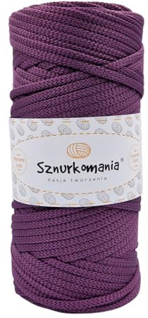 Sznurkomania, Polyesterkordel 5mm 100m, Viele Farbe, Flache Polyesterkordel, Häkelkordel, 5mm Makrameekordel, Makrameegarn, Polyestergarn, glänzende Kordel, (Pflaume)