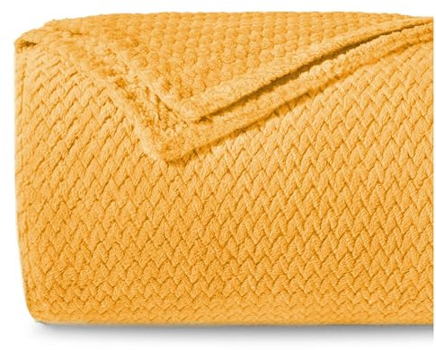 Dreamzie - Kuscheldecke 150x200 cm - Flauschig Fleecedecke Mikrofaser 100% Polyester 260gsm - Decke Sofa mit Fischgrätmuster und weicher Haptik - Gelb