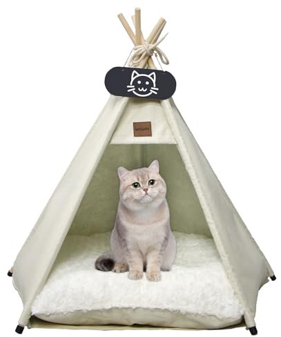 Whiwhi Tipi Zelt für Haustiere Hundezelt Katzenzelt mit Kissen Waschbar Haustierzelte Häuser Hundehöhle und Haustierhäuser Wegklappen Haustier Zelt Möbel 40x40x50cm