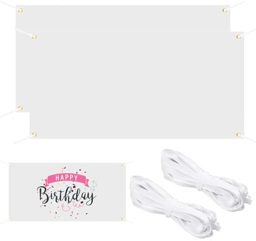 MIPIACE 2 Set 120x60cm Blanko Banner Leeres Banner Weiß mit ösen Polyester Banners Selbst Gestalten mit 10m Hängendem Seil für Geburtstag Jugendweihe DIY Painting Outdoor Bussiness Aktivitäten Display
