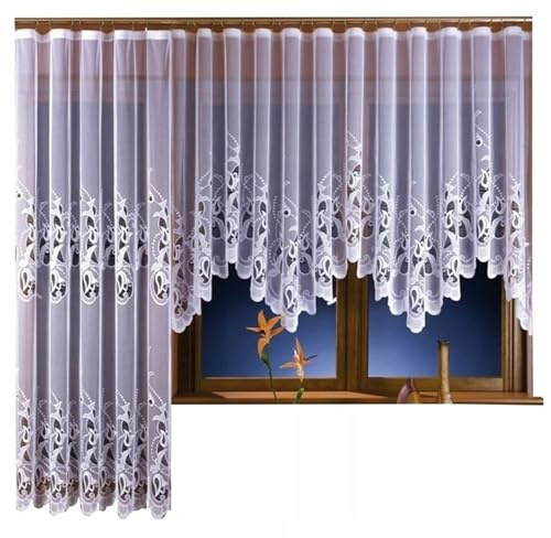 Gardinen Vorhangen Justi Weiß 2er Set 150x250 + 250x160 cm (BxH) Lang Kurz Jacquard Gardinen mit Kräuselband Scheibengardine Wohnzimmer Vorhänge Fenstergardinen Fertig zum Aufhängen Gardinenschals