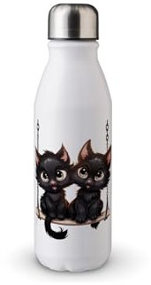 MAXIKIWI Botella de agua de una sola pared con tapa de rosca, aluminio ligero no aislado, sin BPA, a prueba de fugas, lindo gato negro, 500 ml