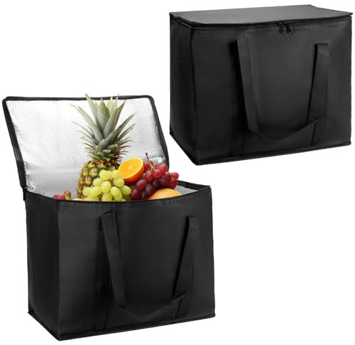 QWORK® 2 Stück Große Kühltasche, Kühltasche Faltbar, 41X26X33CM Wiederverwendbare Isolierbeutel, für Lebensmittel, Picknick, Einkauf