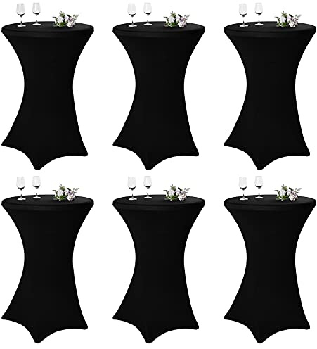 Pesonlook 6er-Set Stretch Stehtisch Husse für Bistrotisch Ø 70-5 cm Schwarz | Elegante,Verstärkung im Fußbereich,Maschinenwäsche Stretch-Husse Schwarz Hussen für Stehtische und Bistrotische(70×110cm)