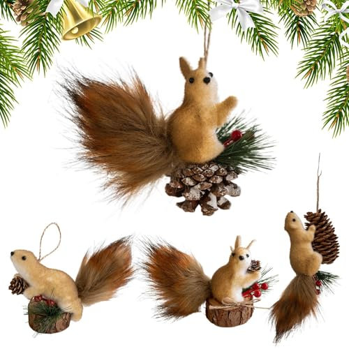 Christmas Tree Squirrel Ornaments, Squirrel Figurine Pendant Simulation Squirrel Christmas Decoration Animal Christmas Tree Pendants For Christmas Home Decoration