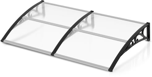 Cecaylie Tettoia per porta di casa, 200 x 100 cm, tetto ad arco ad arco trasparente, in policarbonato, 6 mm, supporto in polipropilene, protezione solare