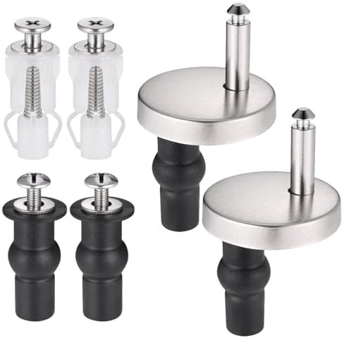 Verazquy 6Pcs Toilet Seat Fixings, Toilet Seat Fittings Kit Stainless Steel Universal Quick Release Toilet Seat Hinges Screws Stabilisers Expanding Rubber Fastener Locking Bolt for Toilet Blind Holes
