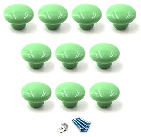 (10 Stücke) Möbelknauf aus Keramik, rund, für Kinderzimmer, Kommode, Schubladen, 10 Schrauben im Lieferumfang enthalten, grün