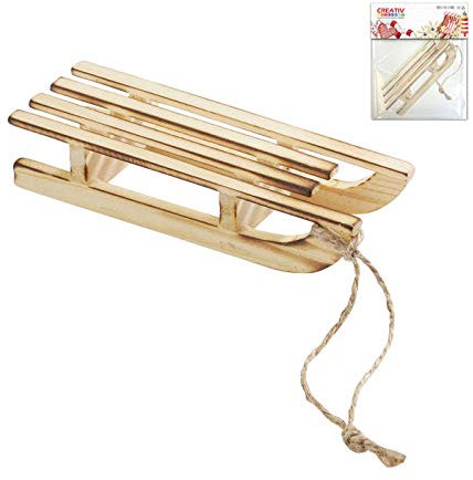 CREATIV DISCOUNT Deko Holzschlitten 10 x 3,5 x 2 cm, Hellbraun