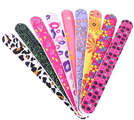 Lurrose 50pcs Double-Sided Manicure Set Nail File Buffer Printing Design Comfortable Round Edges for Natural Artificial Nails