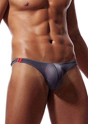 Newsywell Hommes String en Soie Glacée T-Back String Bikinis Taille Basse Tanga Micro Slips sous-vêtements Gris X-Large