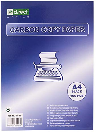 D.RECT Kohlepapier für Schreibmaschine, DIN A4, Maschindurchschreibepapier, CARBON COPY PAPER, schwarz, 100 Blatt