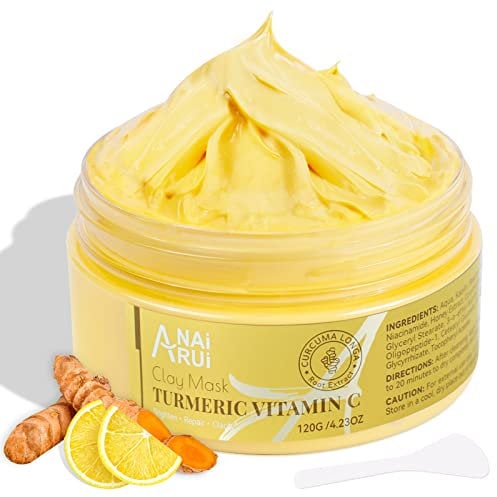 ANAiRUi Maschera All'argilla Vitamina C Curcuma per Acne e Macchie Scure, Maschera Facciale per Punti Neri, Pori, Rughe, Maschera Idratante, Chiarificante e Detergente Cura della Pelle, 120g