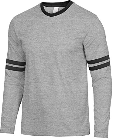 Herren-Langarmshirt, weich, lässig, Rundhalsausschnitt, lange Ärmel, Ringer-T-Shirts, Heather Grey – 2 Streifen Langarm, Groß