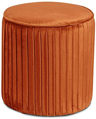 Norbe | Pouf Fußbank aus Samt Zylinder Gerippter Hocker Fußstütze Schreibtisch Schmink Sessel Kinder Schlafzimmer oder Wohnzimmer Fußstütze Nachttisch Sessel Flu (Orange small)