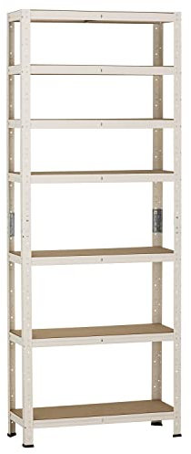 Dysell Schwerlast-Regal 200x80x30 (7HB/125) - Weiß - 7 extrastarke HDF-Böden - 875kg Tragkraft - Steckregal für Lager, Garage, Keller, Werkstatt