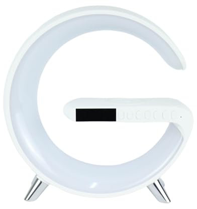 NOURTEC Lampe ambiance lumineuse 3-en-1, avec chargeur sans fil, haut-parleur Bluetooth, réveil et lumière LED réglable par App, idéal pour chambre, salon et bureau, idée cadeau homme femme et enfant