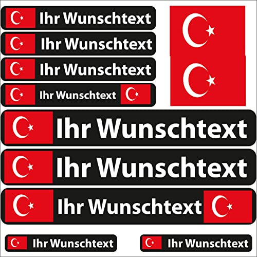 INDIGOS UG Fahrrad Aufkleber Türkei - 13 Fahnenaufkleber glatt - Sticker selbst gestalten - Fahrrad - Auto - Motorrad - Namensaufkleber wasserfest personalisiert - Wunschtext