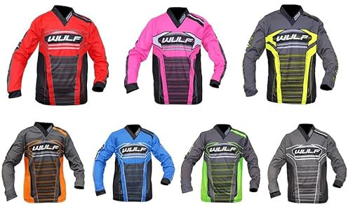 Kids Motorbike Motocross Shirts, Wulfsport 2024 Junior Off Road Jersey, Mx Clothing Quad ATV Off Road Sports Enduro Kart Trials Child MTB BMX Dirt Bike Cub Wulf Racing Top - Blue - 5-7 Years